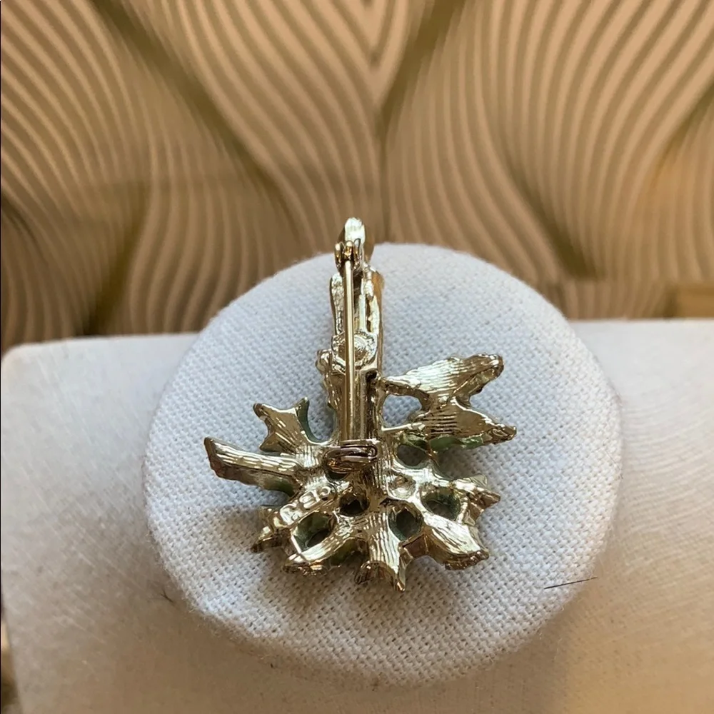 Vintage Signed BJ Green and Gold Holly Leaf Brooch